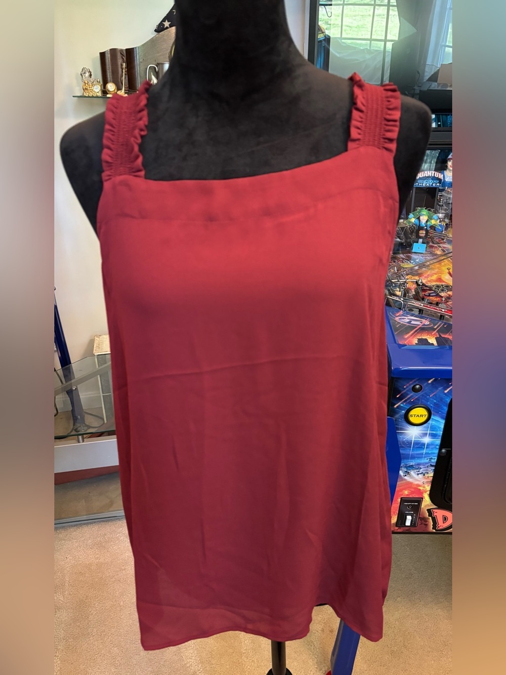 LOFT Maroon Blouse – Ruffled Sleeves, Square Neckline Women's Med NWT